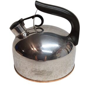 Vintage REVERE WARE Copper Bottom Whistling Tea Pot/Kettle i91-C Stainless Steel